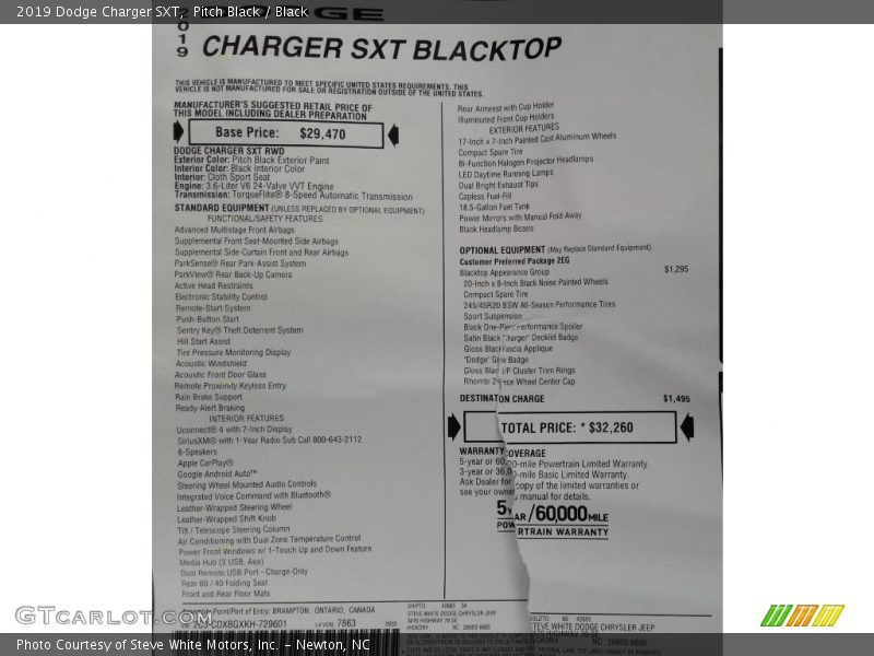 Pitch Black / Black 2019 Dodge Charger SXT