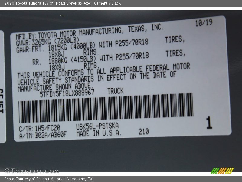 2020 Tundra TSS Off Road CrewMax 4x4 Cement Color Code 1H5