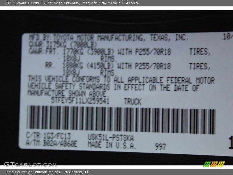2020 Tundra TSS Off Road CrewMax Magnetic Gray Metallic Color Code 1G3
