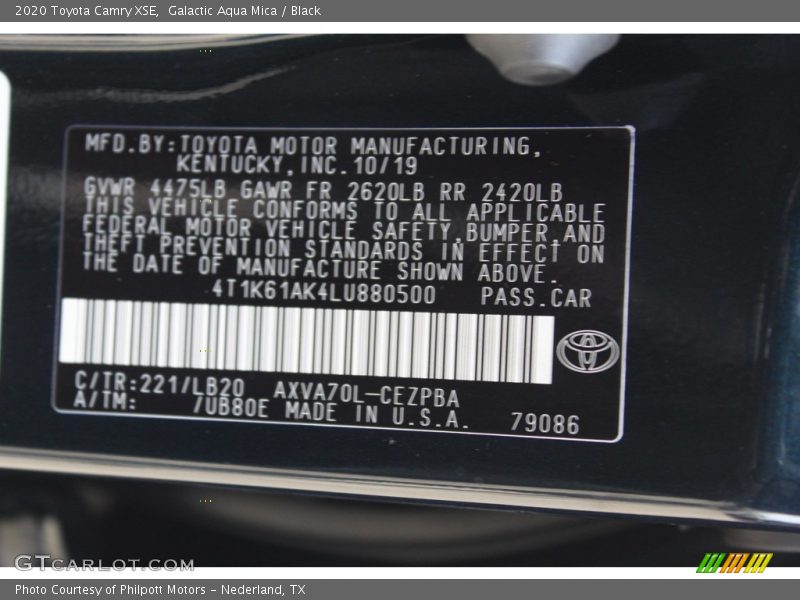 2020 Camry XSE Galactic Aqua Mica Color Code 221