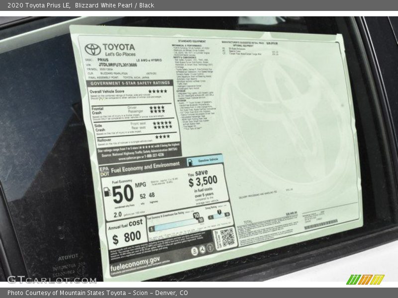  2020 Prius LE Window Sticker