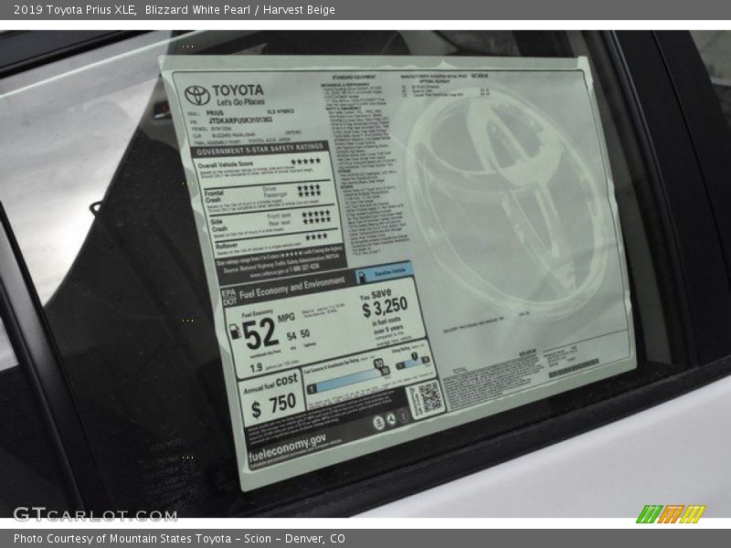 Blizzard White Pearl / Harvest Beige 2019 Toyota Prius XLE