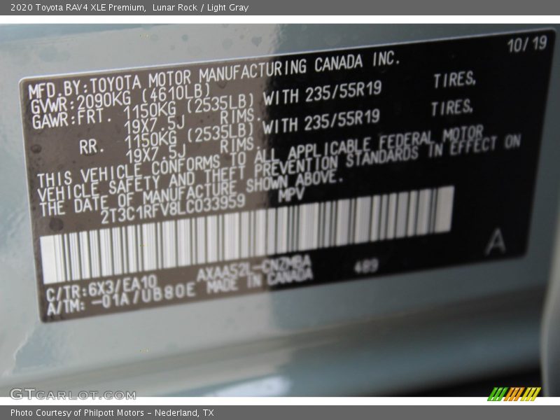 2020 RAV4 XLE Premium Lunar Rock Color Code 6X3