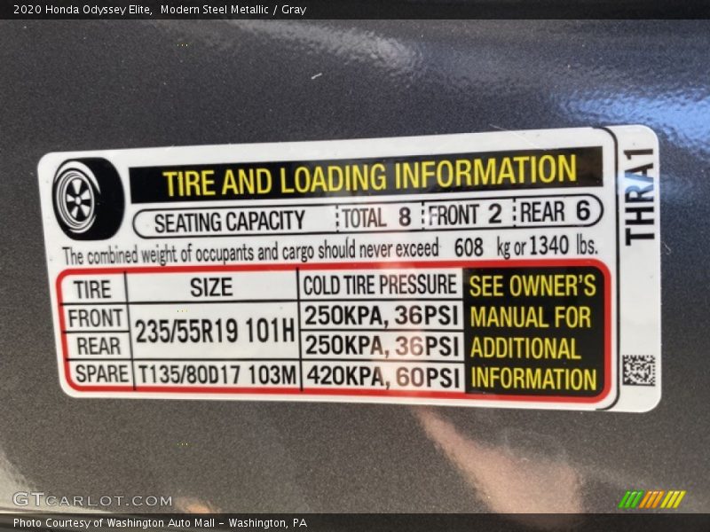 Info Tag of 2020 Odyssey Elite