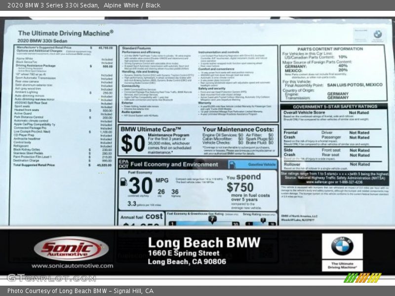 Alpine White / Black 2020 BMW 3 Series 330i Sedan