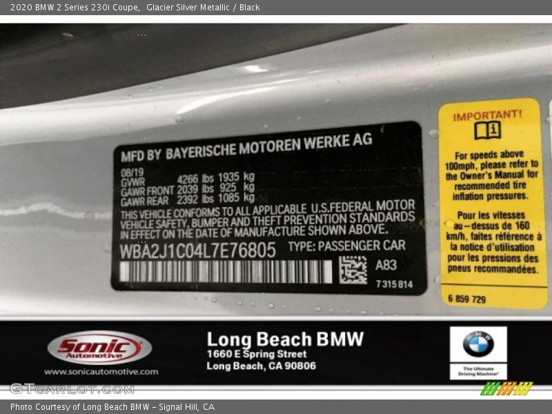 Glacier Silver Metallic / Black 2020 BMW 2 Series 230i Coupe