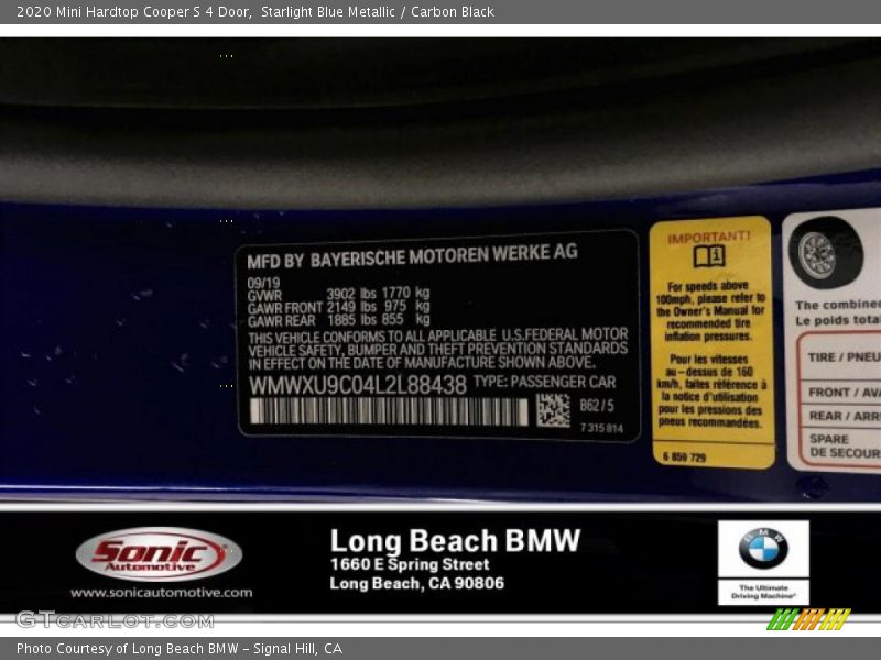 Starlight Blue Metallic / Carbon Black 2020 Mini Hardtop Cooper S 4 Door