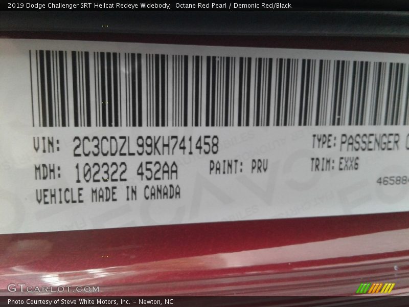 2019 Challenger SRT Hellcat Redeye Widebody Octane Red Pearl Color Code PRV