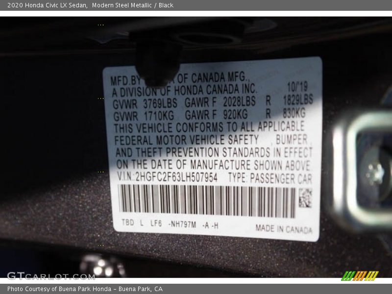 Modern Steel Metallic / Black 2020 Honda Civic LX Sedan