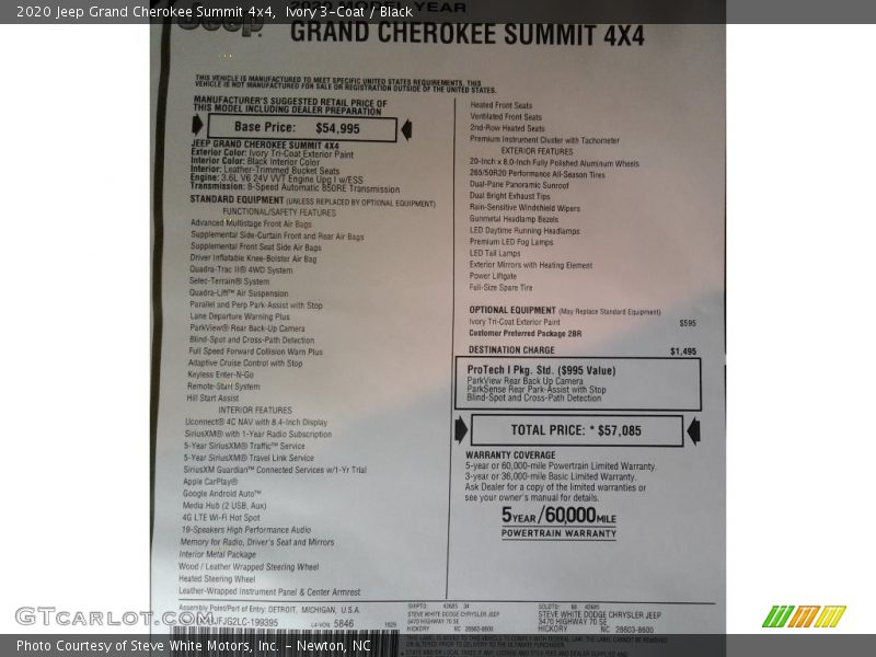 Ivory 3-Coat / Black 2020 Jeep Grand Cherokee Summit 4x4