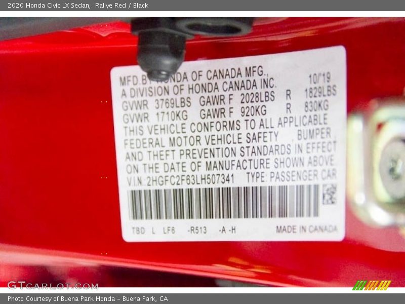 2020 Civic LX Sedan Rallye Red Color Code R513
