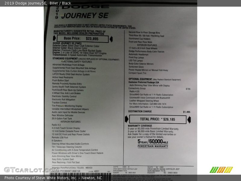 Billet / Black 2019 Dodge Journey SE
