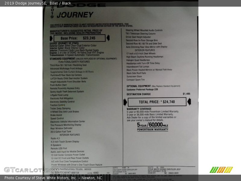 Billet / Black 2019 Dodge Journey SE