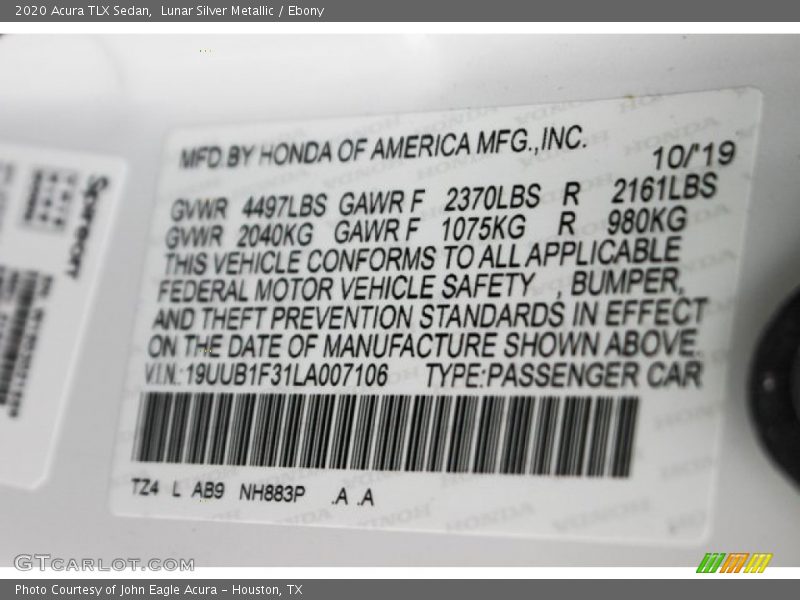 Lunar Silver Metallic / Ebony 2020 Acura TLX Sedan