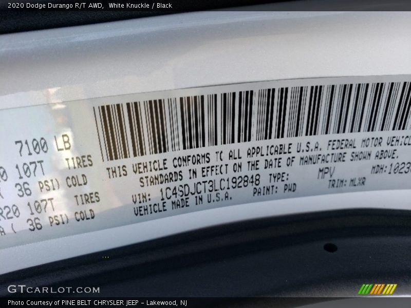 White Knuckle / Black 2020 Dodge Durango R/T AWD