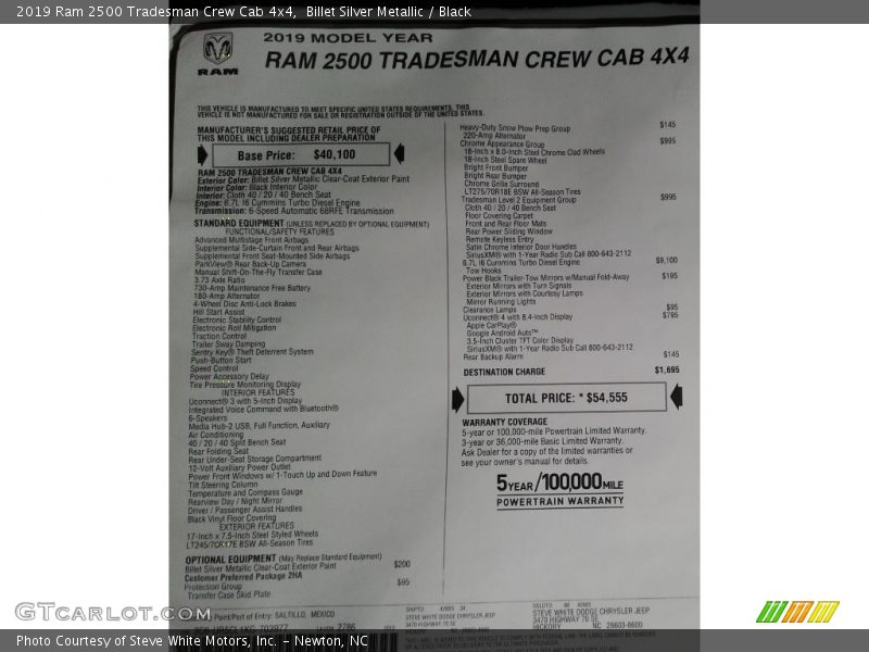  2019 2500 Tradesman Crew Cab 4x4 Window Sticker