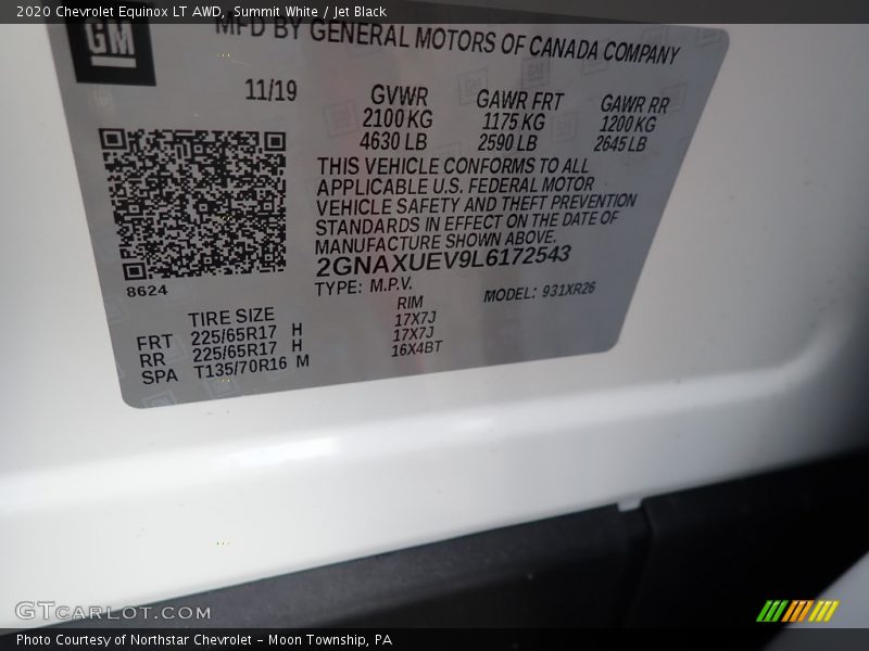 Summit White / Jet Black 2020 Chevrolet Equinox LT AWD