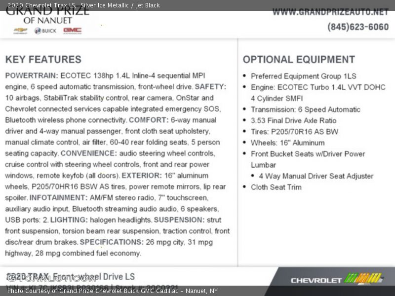 Silver Ice Metallic / Jet Black 2020 Chevrolet Trax LS