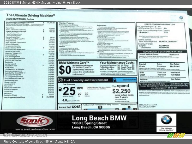 Alpine White / Black 2020 BMW 3 Series M340i Sedan