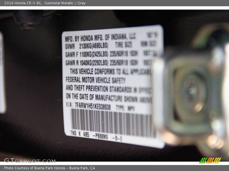Gunmetal Metallic / Gray 2019 Honda CR-V EX