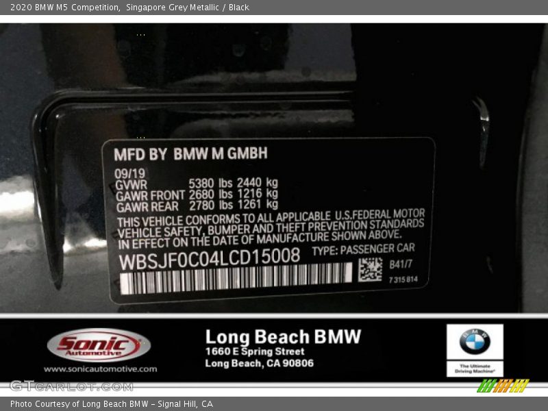 Singapore Grey Metallic / Black 2020 BMW M5 Competition