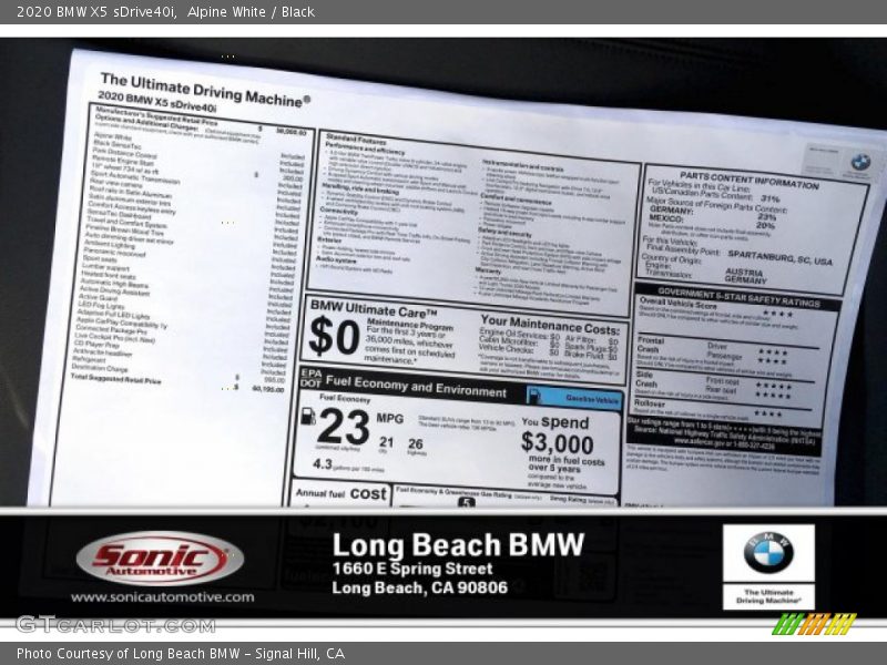 Alpine White / Black 2020 BMW X5 sDrive40i