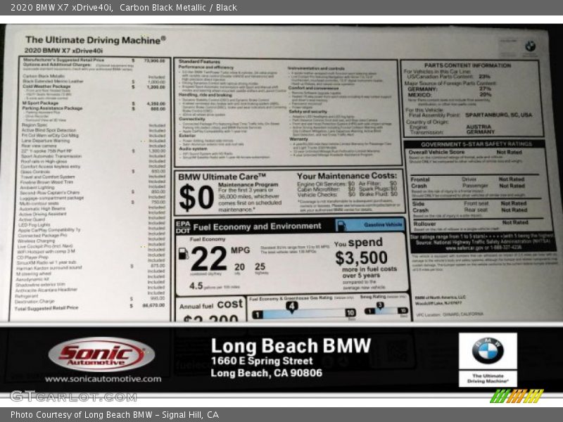 Carbon Black Metallic / Black 2020 BMW X7 xDrive40i