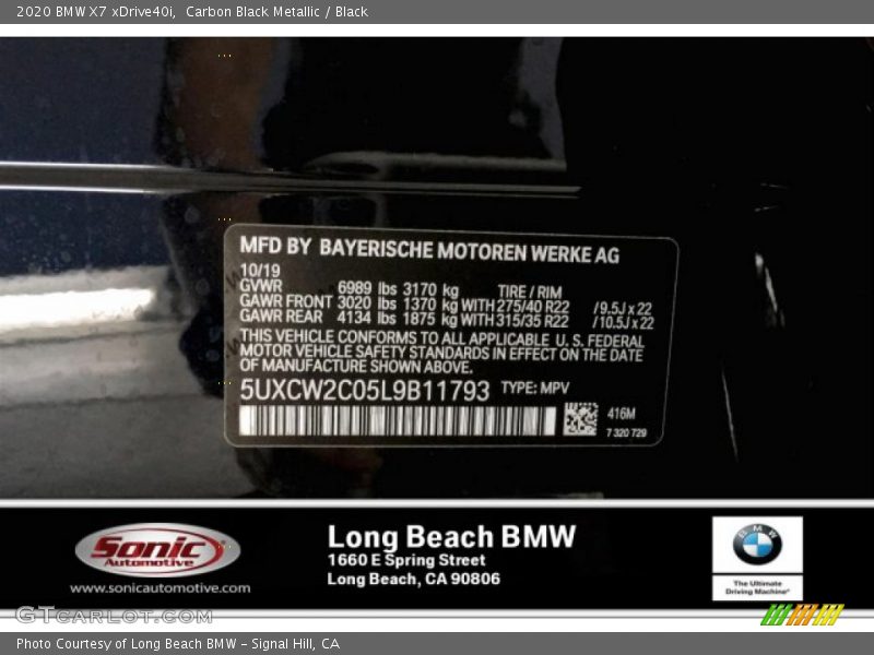 Carbon Black Metallic / Black 2020 BMW X7 xDrive40i