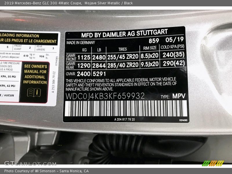Mojave Silver Metallic / Black 2019 Mercedes-Benz GLC 300 4Matic Coupe