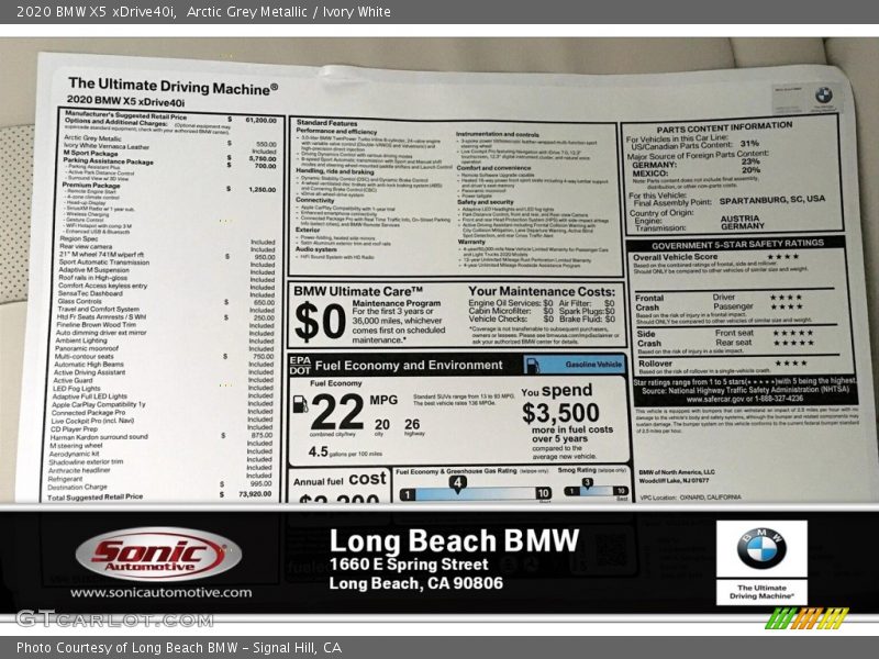 Arctic Grey Metallic / Ivory White 2020 BMW X5 xDrive40i