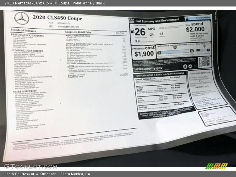  2020 CLS 450 Coupe Window Sticker