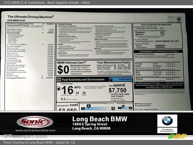Black Sapphire Metallic / Black 2020 BMW X3 M Competition