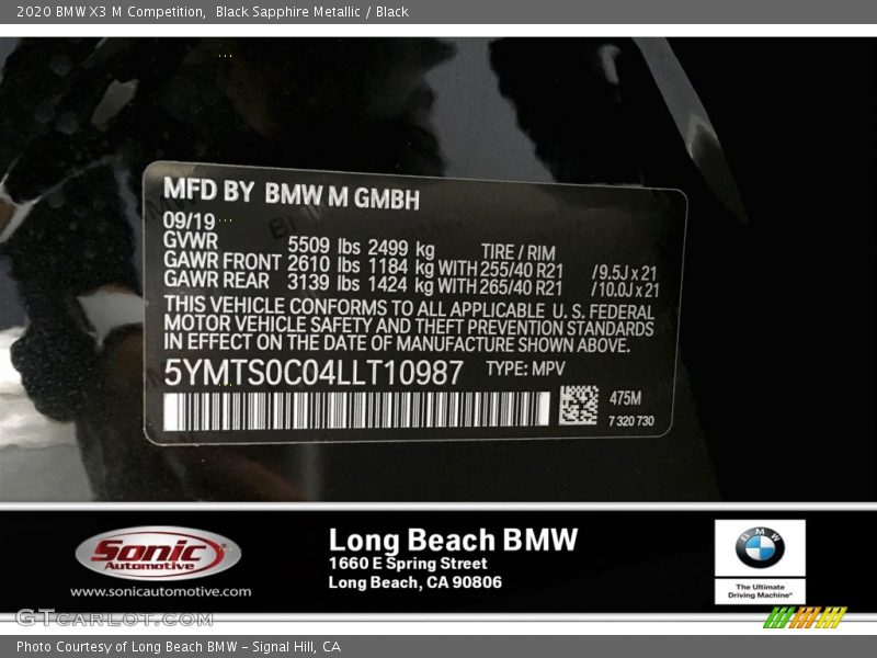 Black Sapphire Metallic / Black 2020 BMW X3 M Competition