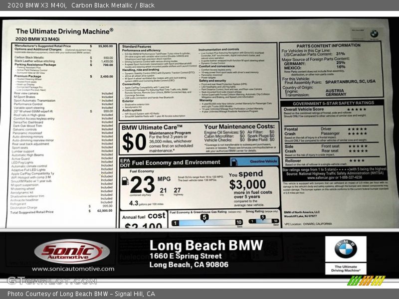 Carbon Black Metallic / Black 2020 BMW X3 M40i
