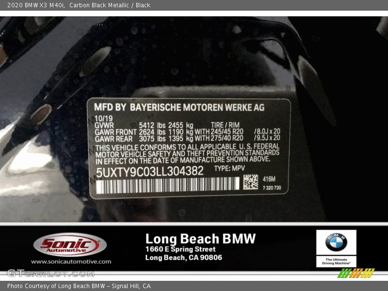 Carbon Black Metallic / Black 2020 BMW X3 M40i