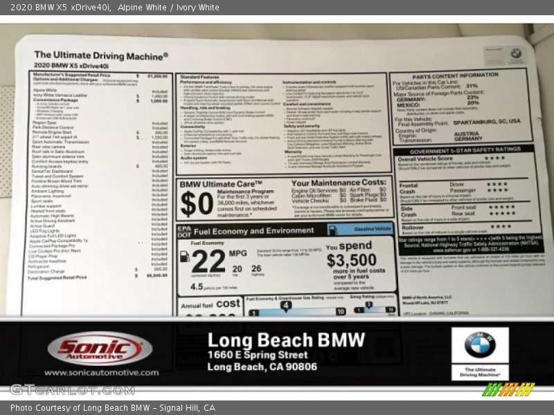 Alpine White / Ivory White 2020 BMW X5 xDrive40i