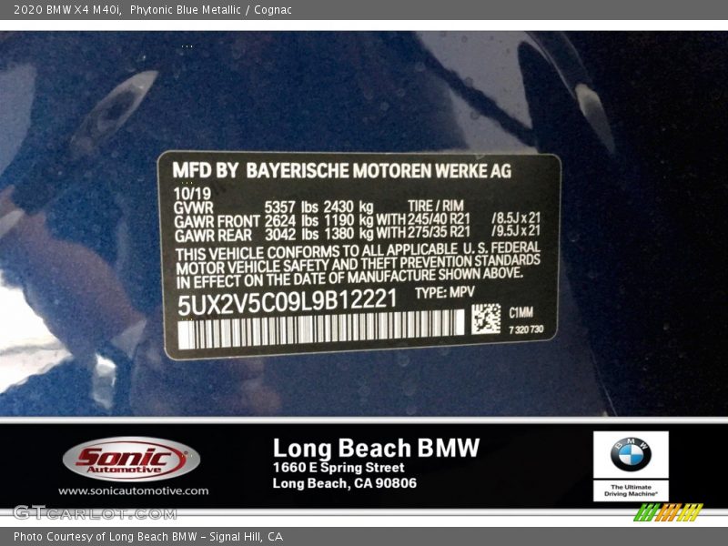 Phytonic Blue Metallic / Cognac 2020 BMW X4 M40i