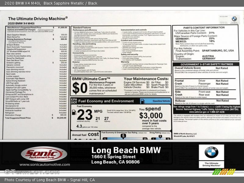 Black Sapphire Metallic / Black 2020 BMW X4 M40i