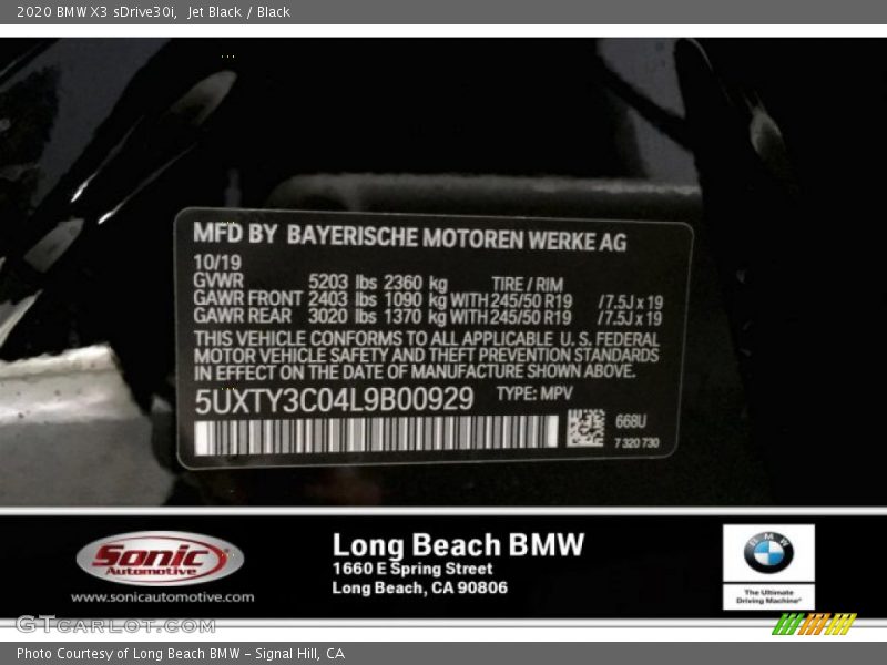 Jet Black / Black 2020 BMW X3 sDrive30i