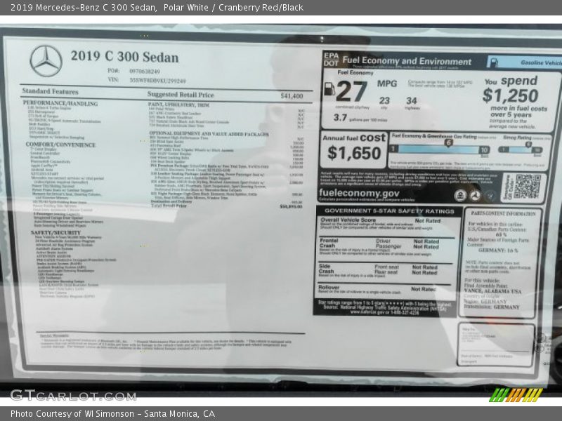 Polar White / Cranberry Red/Black 2019 Mercedes-Benz C 300 Sedan