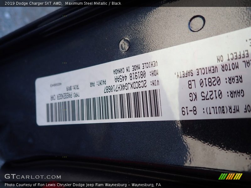 Maximum Steel Metallic / Black 2019 Dodge Charger SXT AWD