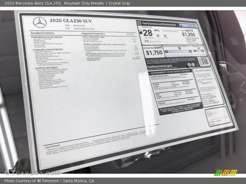Mountain Grey Metallic / Crystal Gray 2020 Mercedes-Benz GLA 250