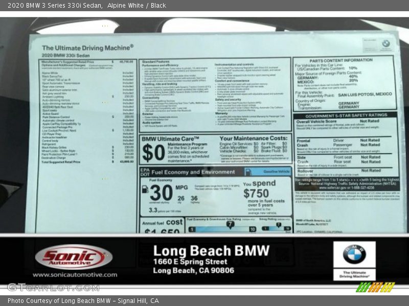 Alpine White / Black 2020 BMW 3 Series 330i Sedan