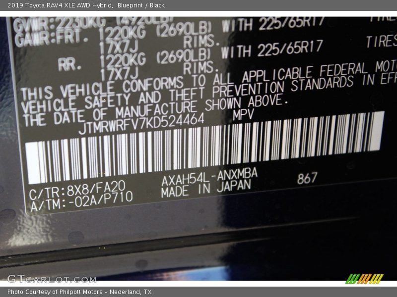 Blueprint / Black 2019 Toyota RAV4 XLE AWD Hybrid