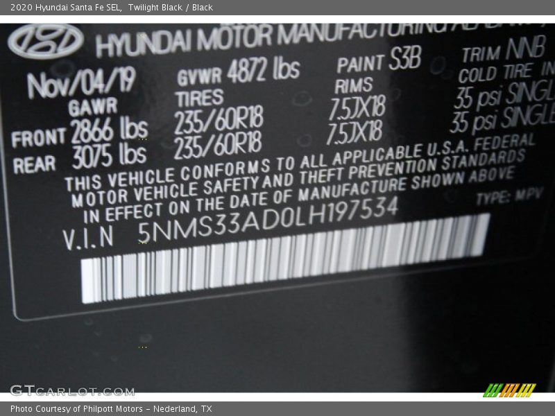 Twilight Black / Black 2020 Hyundai Santa Fe SEL