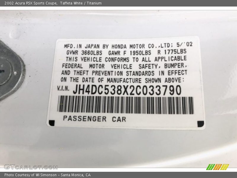 Taffeta White / Titanium 2002 Acura RSX Sports Coupe