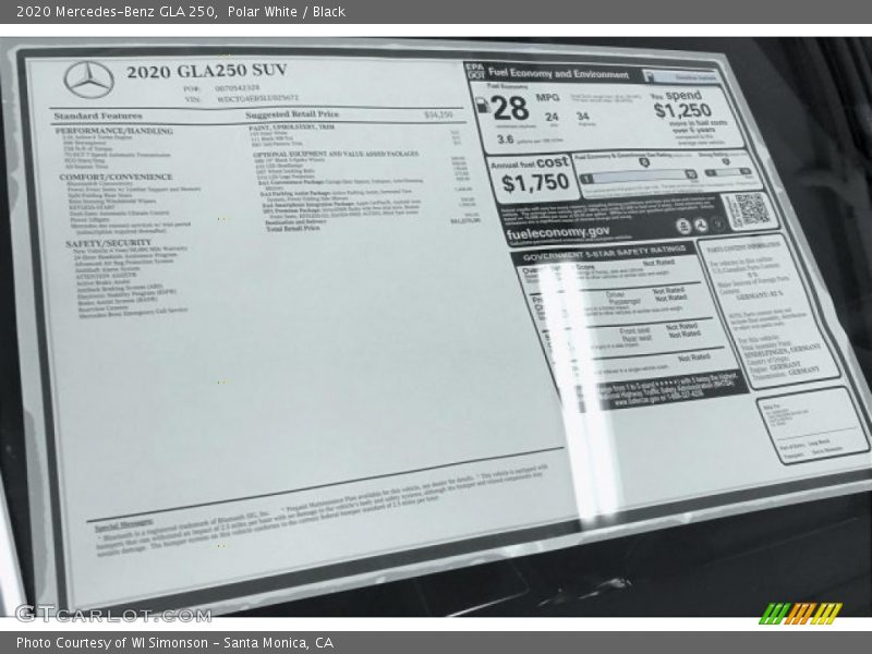 Polar White / Black 2020 Mercedes-Benz GLA 250