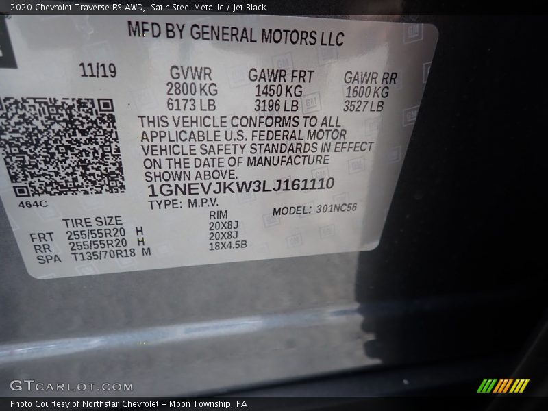 Satin Steel Metallic / Jet Black 2020 Chevrolet Traverse RS AWD