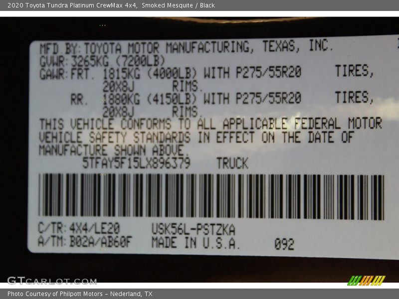 2020 Tundra Platinum CrewMax 4x4 Smoked Mesquite Color Code 4X4