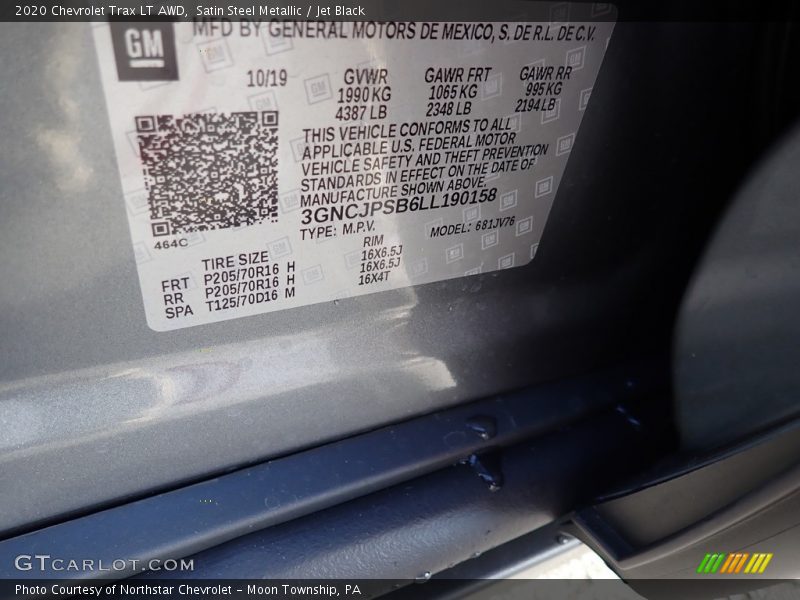 Satin Steel Metallic / Jet Black 2020 Chevrolet Trax LT AWD